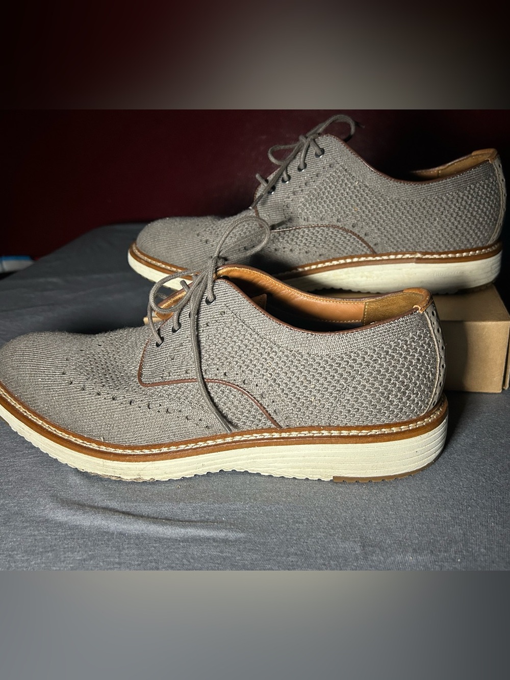 Johnston & Murphy Gray Knit Wingtip Derby with White Sole